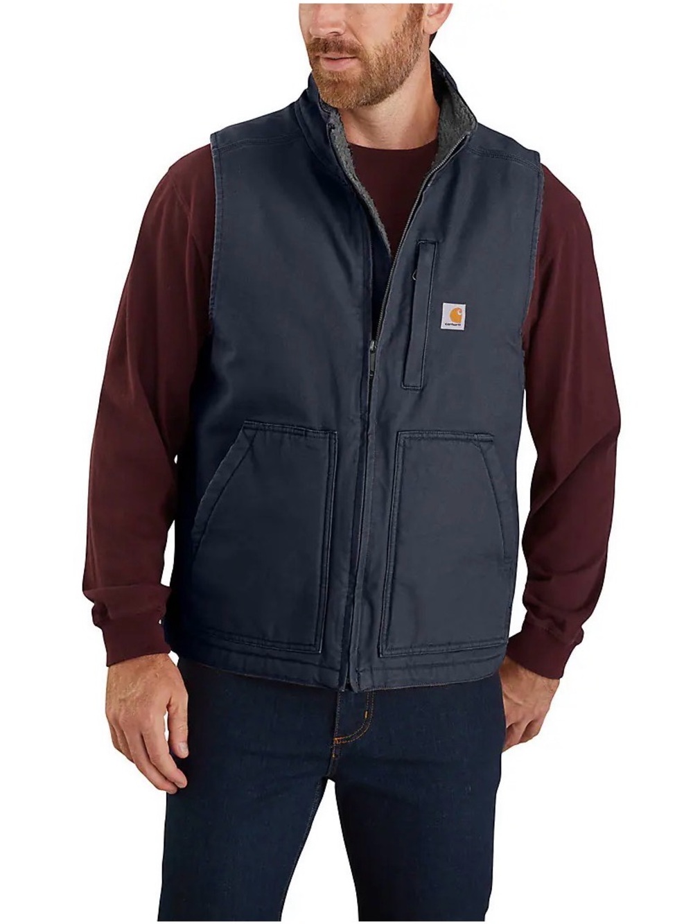 Carhartt Mens Loose Fit Washed Duck Sherpa-Lined Mock-Neck Vest